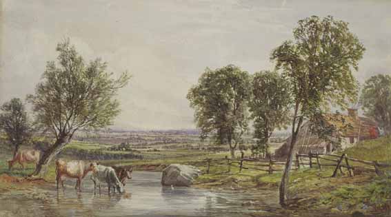 FARMHOUSE WITH CATTLE WATERING by John Faulkner RHA (1835-1894) at Whyte's Auctions