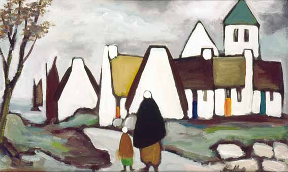 WOMAN AND CHILD ENTERING A VILLAGE by Markey Robinson (1918-1999) (1918-1999) at Whyte's Auctions