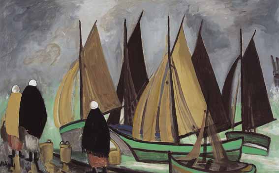 GREEN BOATS AT THE QUAY by Markey Robinson (1918-1999) (1918-1999) at Whyte's Auctions