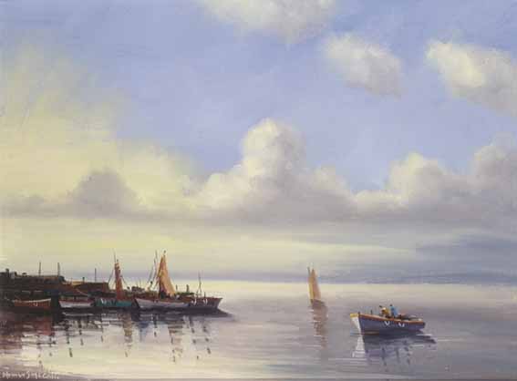 BOATS MOORED AT CASHEL PIER, CONNEMARA by Norman J. McCaig sold for �5,000 at Whyte's Auctions