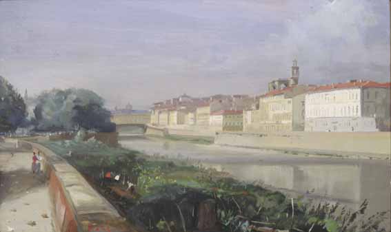 THE ARNO FROM PONTE SAN NICCOLO by Niccolo d'Ardia Caracciolo RHA (1941-1989) RHA (1941-1989) at Whyte's Auctions