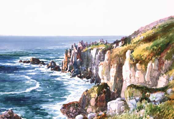 GULLS FLYING BY ROCKY CLIFFS ON A FINE DAY by Bea Orpen sold for �2,000 at Whyte's Auctions