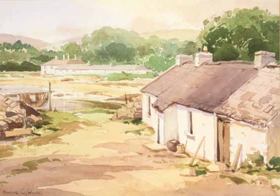 COTTAGES AND FISHING NETS BY A SMALL BAY by Maurice Canning Wilks RUA ARHA (1910-1984) at Whyte's Auctions