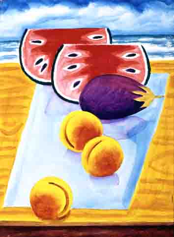 PEACHES, AUBERGINE AND WATERMELON by Graham Knuttel (b.1954) at Whyte's Auctions