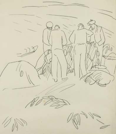 ARAN FISHERMEN SORTING NETS by Elizabeth Rivers (1903-1964) at Whyte's Auctions
