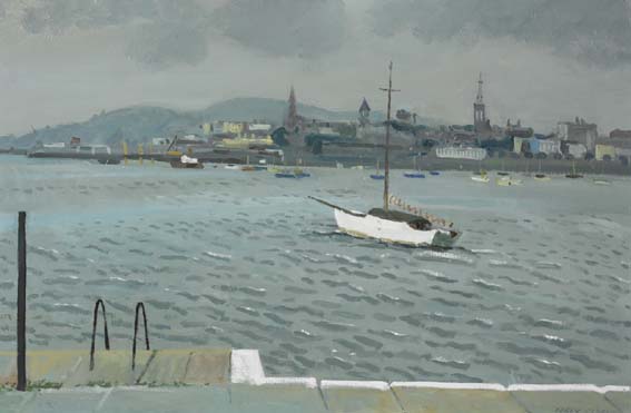 DUN LAOGHAIRE HARBOUR FROM THE WEST PIER by Carey Clarke PPRHA (b.1936) at Whyte's Auctions