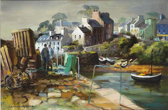 MENDING NETS, ROUNDSTONE by Kenneth Webb RWA FRSA RUA (b.1927) at Whyte's Auctions