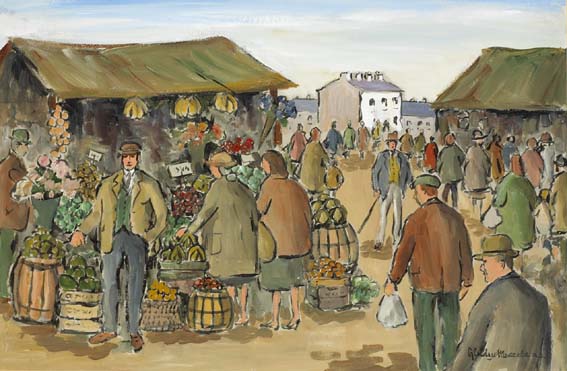 FRUIT AND VEGETABLE STALL, OUTDOOR MARKET by Gladys Maccabe MBE HRUA ROI FRSA (1918-2018) at Whyte's Auctions