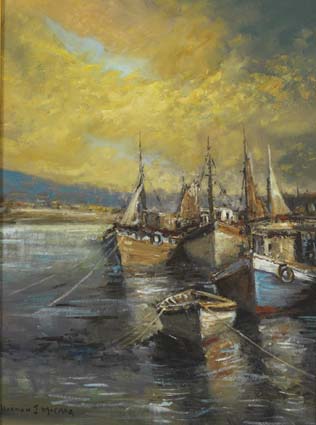 FISHING BOATS AT SUNSET by Norman J. McCaig sold for 3,400 at Whyte's Auctions