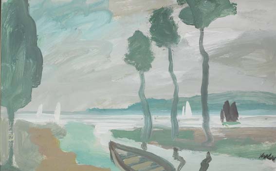 ROWING BOAT MOORED IN TIDAL INLET by Markey Robinson (1918-1999) at Whyte's Auctions