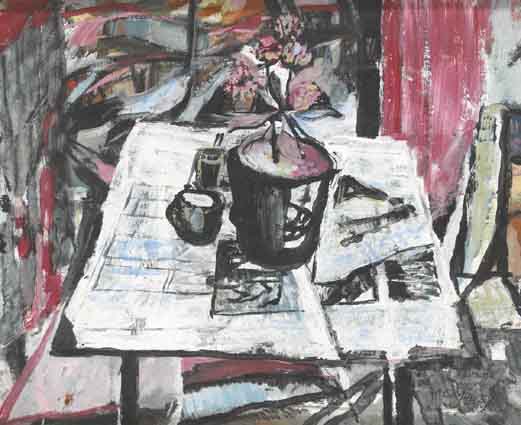 TABLE TOP STILL LIFE WITH HOUSE PLANT by Tony O'Malley HRHA (1913-2003) at Whyte's Auctions