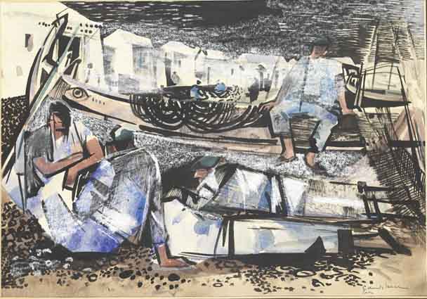 FISHERMEN AT REST, PALO, SPAIN by George Campbell RHA (1917-1979) at Whyte's Auctions