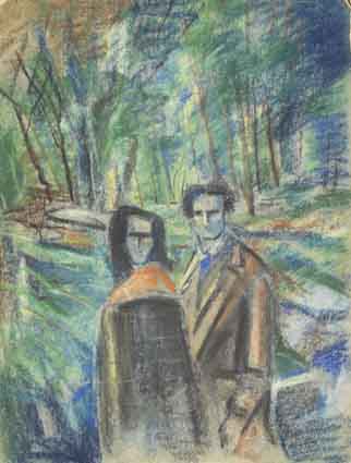 MAN AND WOMAN IN A WOODED LANDSCAPE by George Campbell RHA (1917-1979) at Whyte's Auctions