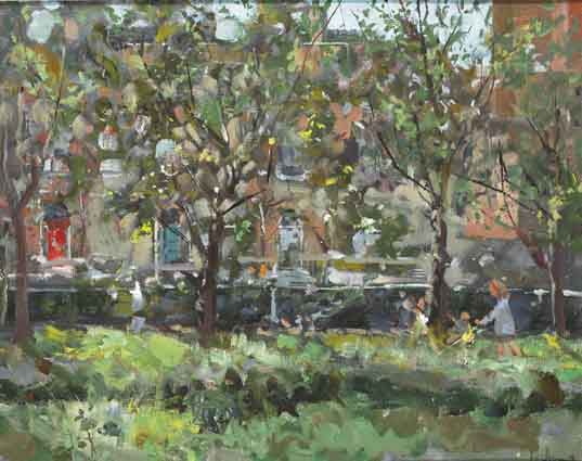 ACROSS THE CANAL FROM HERBERT PLACE by James le Jeune RHA (1910-1983) RHA (1910-1983) at Whyte's Auctions