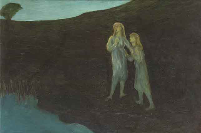 TWO GIRLS BY A LAKE AT NIGHT at Whyte's Auctions