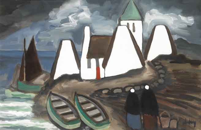 SHAWLIES AND ROWING BOATS AT VILLAGE EDGE by Markey Robinson (1918-1999) at Whyte's Auctions