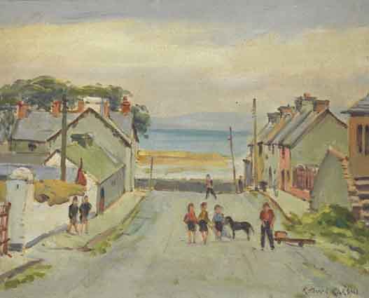 CHILDREN IN A DONEGAL VILLAGE by Robert Taylor Carson HRUA (1919-2008) at Whyte's Auctions