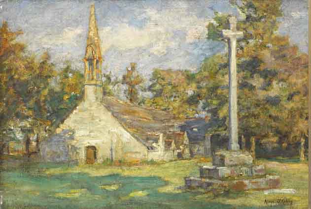 COUNTRY CHURCHYARD WITH MEMORIAL CROSS by Aloysius C. O�Kelly (1853-1936) at Whyte's Auctions