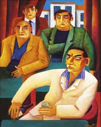 FOUR HUSTLERS by Graham Knuttel (b.1954) at Whyte's Auctions