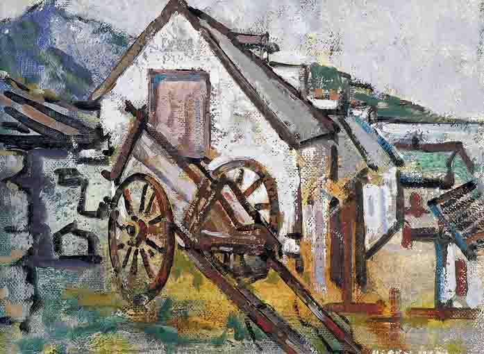 HAYCART AND COTTAGES by Henry Healy RHA (1909-1982) at Whyte's Auctions