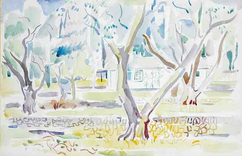 VIEW OF A HOUSE THROUGH TREES by Father Jack P. Hanlon (1913-1968) at Whyte's Auctions