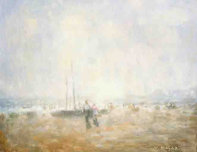 FISHING BOATS AND FIGURES ON A STRAND by William Mason (1906-2002) (1906-2002) at Whyte's Auctions