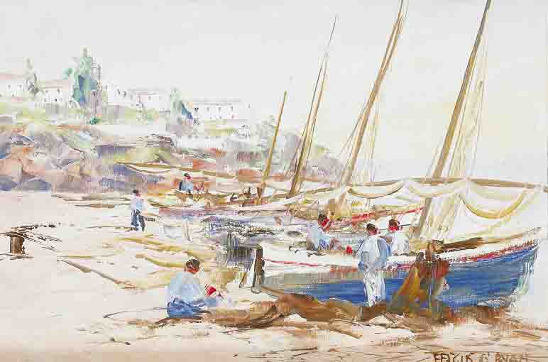 PREPARING NETS by Fergus O'Ryan sold for �1,250 at Whyte's Auctions