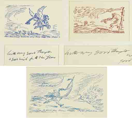 SET OF THREE CHRISTMAS CARDS by Jack Butler Yeats RHA (1871-1957) at Whyte's Auctions