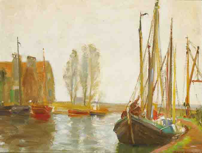 FISHING SMACKS, VOLENDAM by Ernest Columba Hayes RHA (1914-1978) at Whyte's Auctions