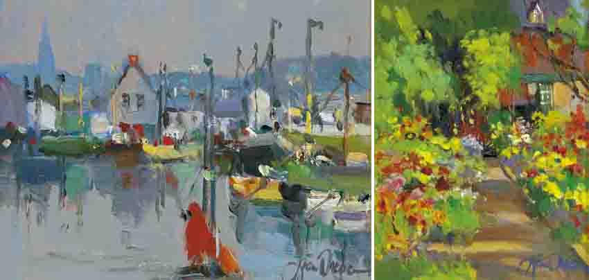 BOATS AT HARBOUR and A GARDEN PATH (A PAIR) by Liam Treacy sold for �3,200 at Whyte's Auctions