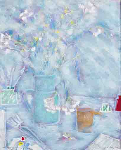HEDGE FLOWERS IN THE STUDIO, ST IVES by Jane O'Malley sold for �2,000 at Whyte's Auctions