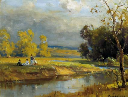 PICNIC BY THE LAGAN by Frank McKelvey RHA RUA (1895-1974) at Whyte's Auctions