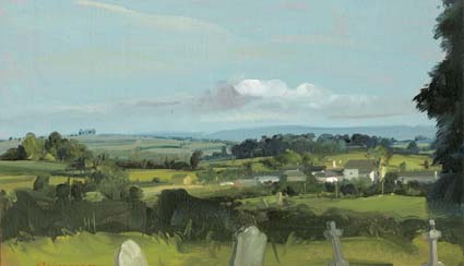 LANDSCAPE WITH VIEW OVER A VILLAGE by Niccolo d'Ardia Caracciolo RHA (1941-1989) at Whyte's Auctions