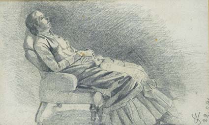 WOMAN ASLEEP IN A CHAIR, THOUGHT TO BE VIOLET MARTIN by Edith Oenone Somerville (1858-1949) (1858-1949) at Whyte's Auctions