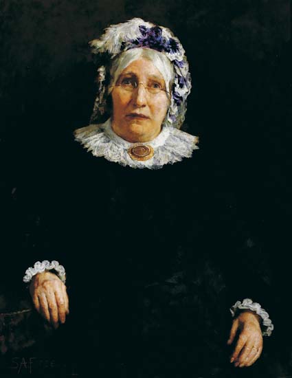 PORTRAIT OF A LADY IN A BLACK DRESS AND WHITE LACE CAP by Stanhope Alexander Forbes RA (1857-1947) RA (1857-1947) at Whyte's Auctions