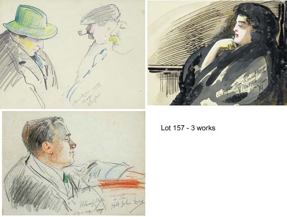 PORTRAIT OF H. ST. JOHN DIX (16 August 1909); IN TRAIN TO DUNGANNON WITH BOB (11 November 1911); and IN BELFAST TRAM (7 May 1924) (set of 3 works) by Sir Robert Ponsonby Staples RBA (1853-1943) RBA (1853-1943) at Whyte's Auctions