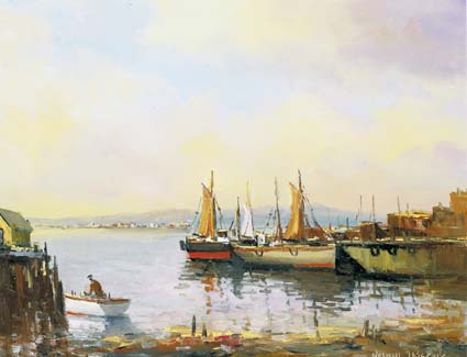 FISHING BOATS, QUAYSIDE by Norman J. McCaig sold for �3,900 at Whyte's Auctions