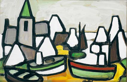 VILLAGE WITH BOATS by Markey Robinson (1918-1999) at Whyte's Auctions