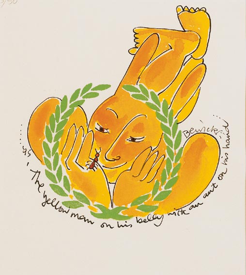 THE YELLOW MAN ON HIS BELLY WITH AN ANT ON HIS HAND by Pauline Bewick RHA (1935-2022) RHA (1935-2022) at Whyte's Auctions