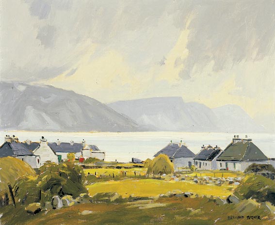 COTTAGES AND HAY STACKS, WEST OF IRELAND COAST by Desmond Turner RUA (b.1923) RUA (b.1923) at Whyte's Auctions