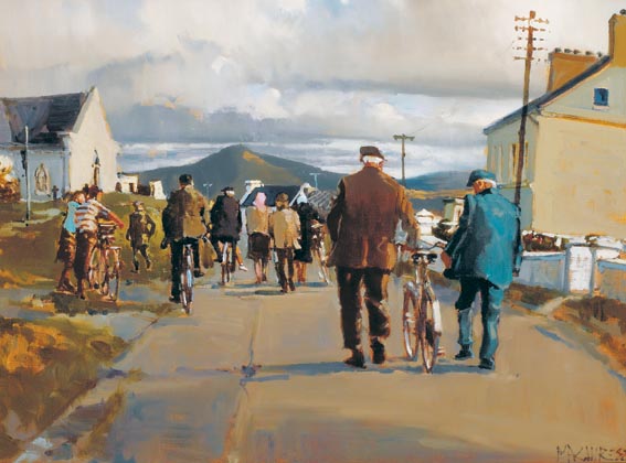 SUNDAY MORNING MASS, ROUNDSTONE by Cecil Maguire RHA RUA (1930-2020) RHA RUA (1930-2020) at Whyte's Auctions