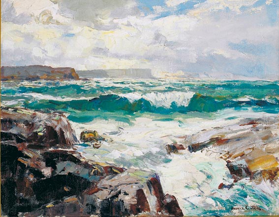 BREAKING SEAS, BALLINATOY by Maurice Canning Wilks RUA ARHA (1910-1984) RUA ARHA (1910-1984) at Whyte's Auctions