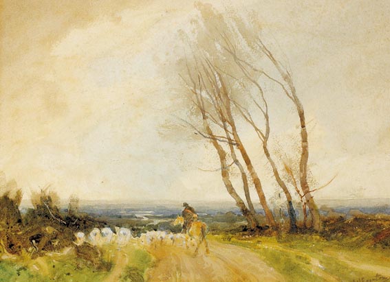 MOUNTED SHEPHERD AND FLOCK by Wycliffe Egginton RI RWS (1875-1951) at Whyte's Auctions