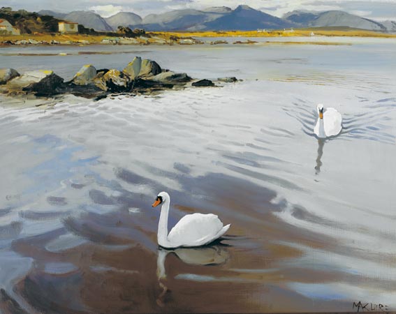 SWANS AT LETTERDYFE, ROUNDSTONE, CONNEMARA by Cecil Maguire RHA RUA (1930-2020) at Whyte's Auctions