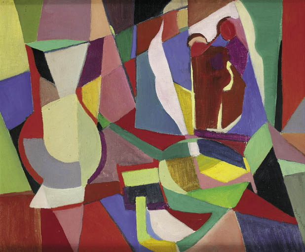 CUBIST STILL LIFE WITH VASE, JUG AND PICTURE by Father Jack P. Hanlon sold for 8,000 at Whyte's Auctions