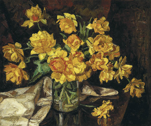 ORANGE DOUBLE TULIPS by Paul Nietsche (1885-1950) at Whyte's Auctions