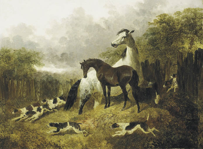 A MARE AND FOAL WITH A PACK OF HOUNDS by John Frederick Herring Jnr (1815-1907) at Whyte's Auctions