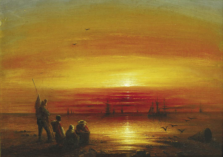 FISHER FOLK BY THE SEA AT SUNSET by James Francis Danby RBA (1816-1875) at Whyte's Auctions