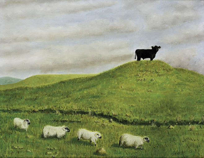 LANDSCAPE WITH SHEEP AND COW by Stephen McKenna PPRHA (b.1939) PPRHA (b.1939) at Whyte's Auctions