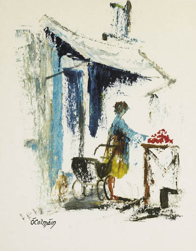 FRUIT SELLER, MOORE STREET MARKETS, DUBLIN by Samus  Colmin (1925-1990) at Whyte's Auctions
